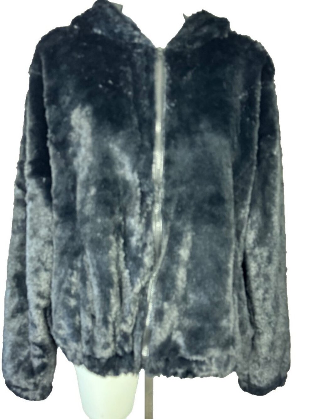 Women’s Black Faux Fur Jacket Zip-up Closure Jacket Hooded Coat Size XL - Picture 4 of 4